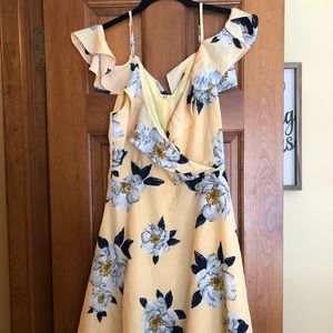 Yellow floral deep cut mini dress